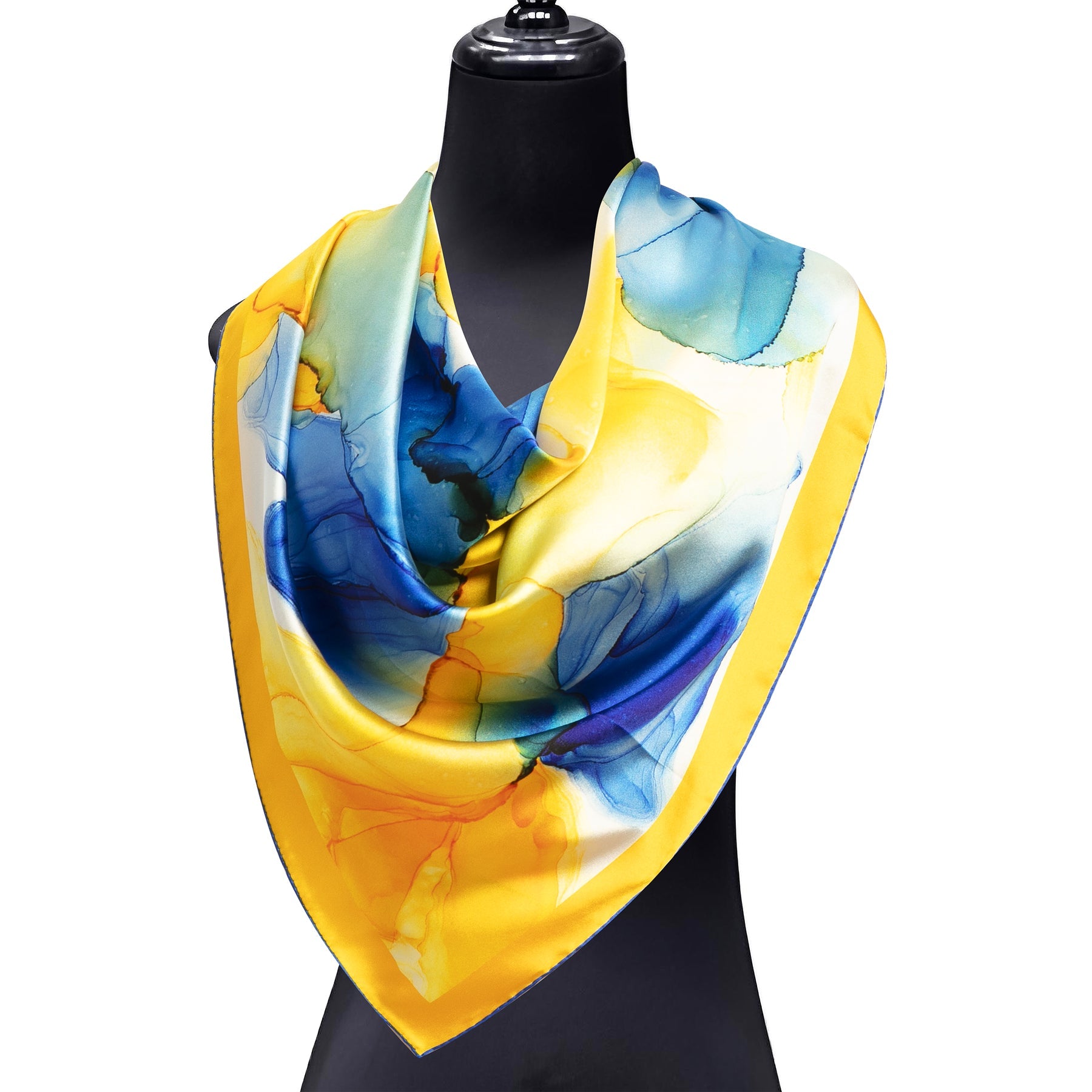 Yellow and Blue Silk Scarf Square Fluid Art Print