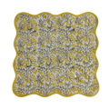 Yellow Floral Block Printed Scalloped Cotton Napkins