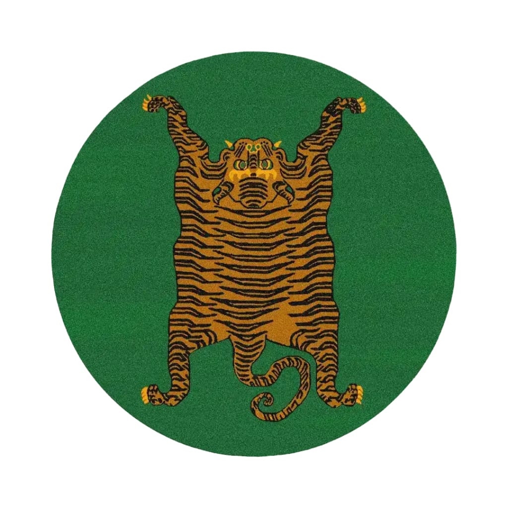 Yellow Tibetan Tiger Green Hand Tufted Round Rug - Green
