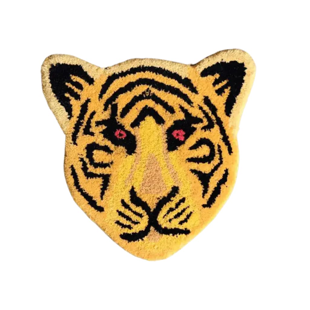 Yellow Tiger Face Hand-Tufted Wool Accent Rug