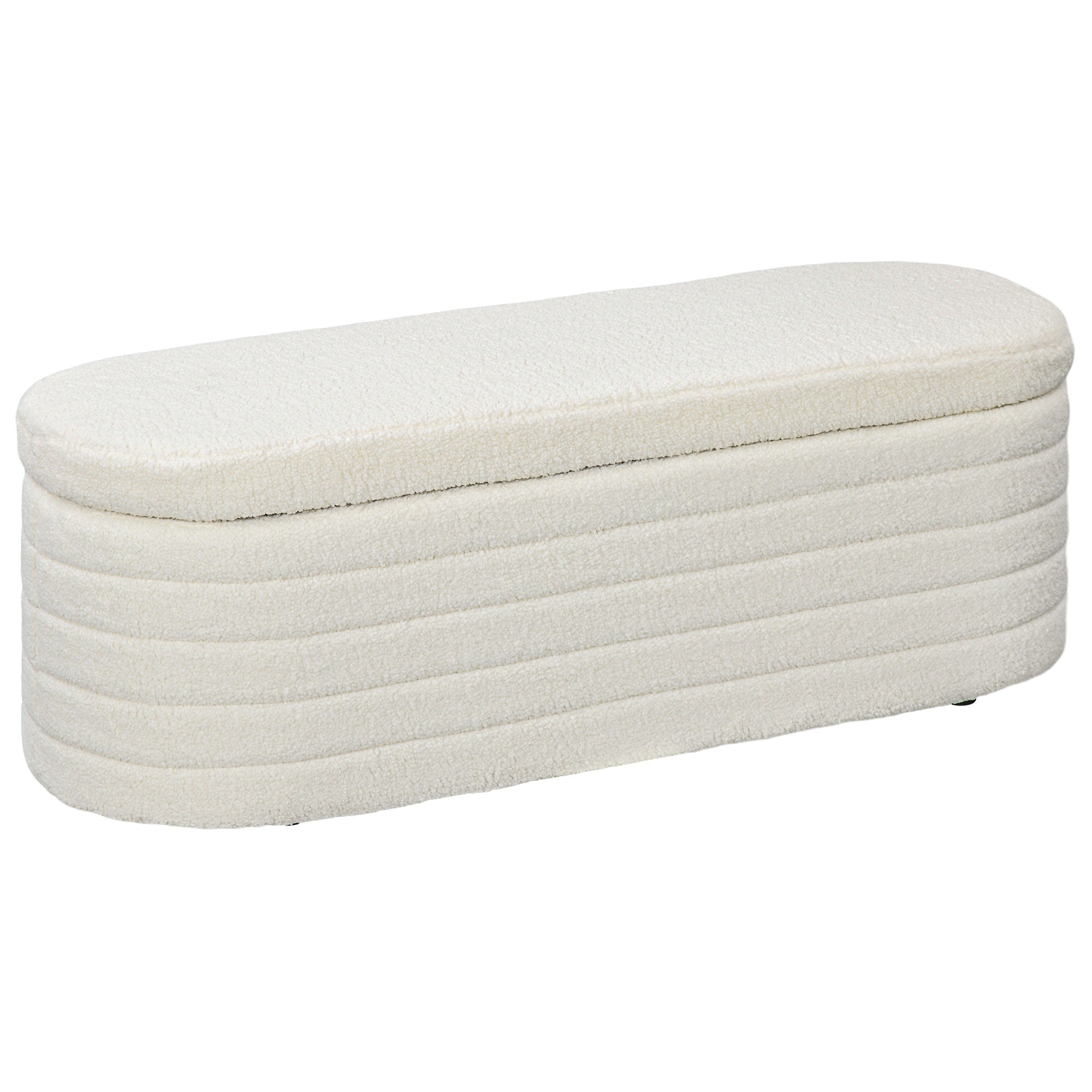 46" Teddy Fleece Upholstered Bedroom Bench w/ Padded Cushion & Wood Frame, Cream White