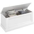 39.4" Wooden Storage Trunk with Safety Hinge for Living Room, Entryway, White Wood Grain