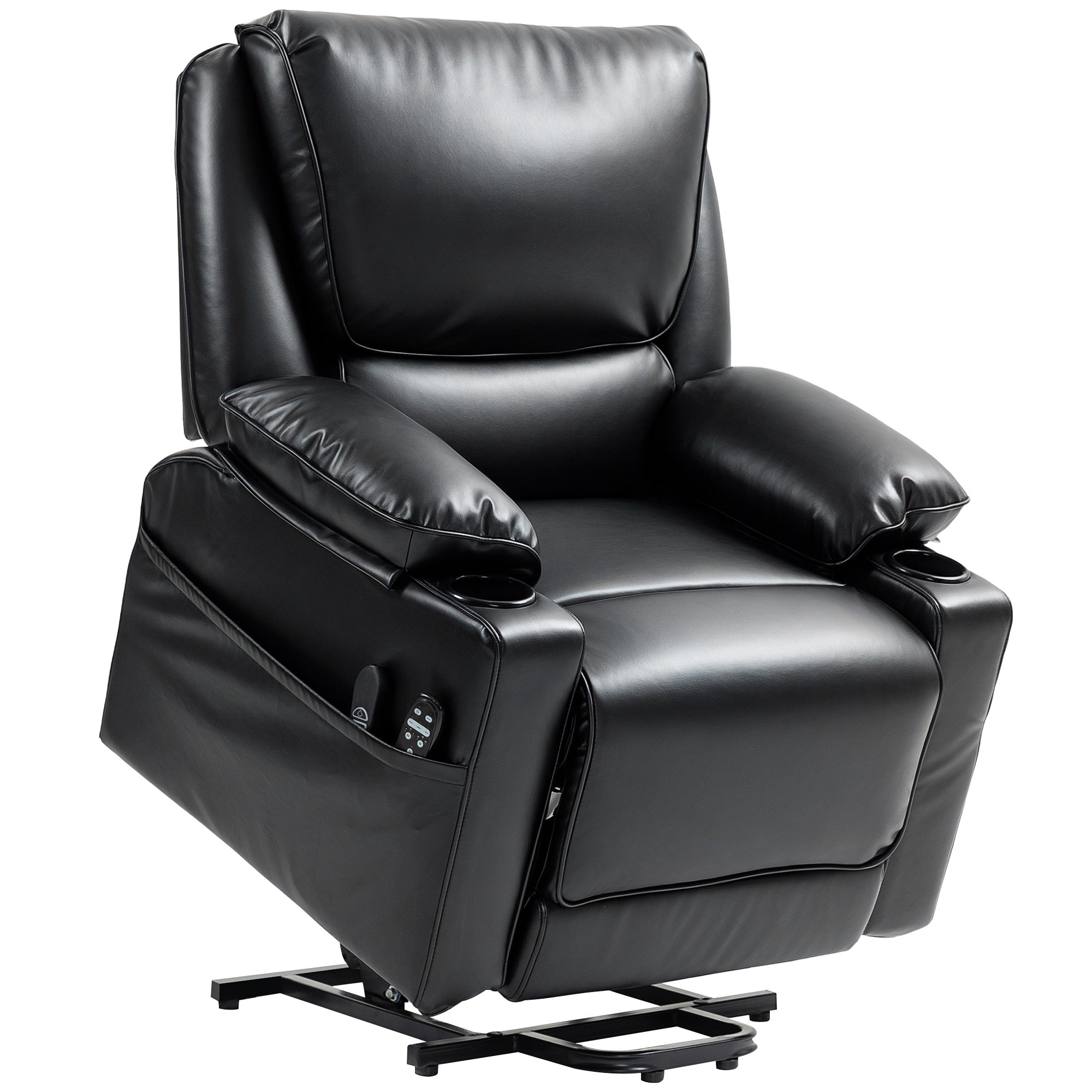 Power Lift Recliner Chair with Massage, Heat & Side Pockets, Faux Leather, Black