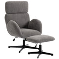 Swivel Chair with Footstool, Velvet, Adjustable Headrest & Rocking, Grey
