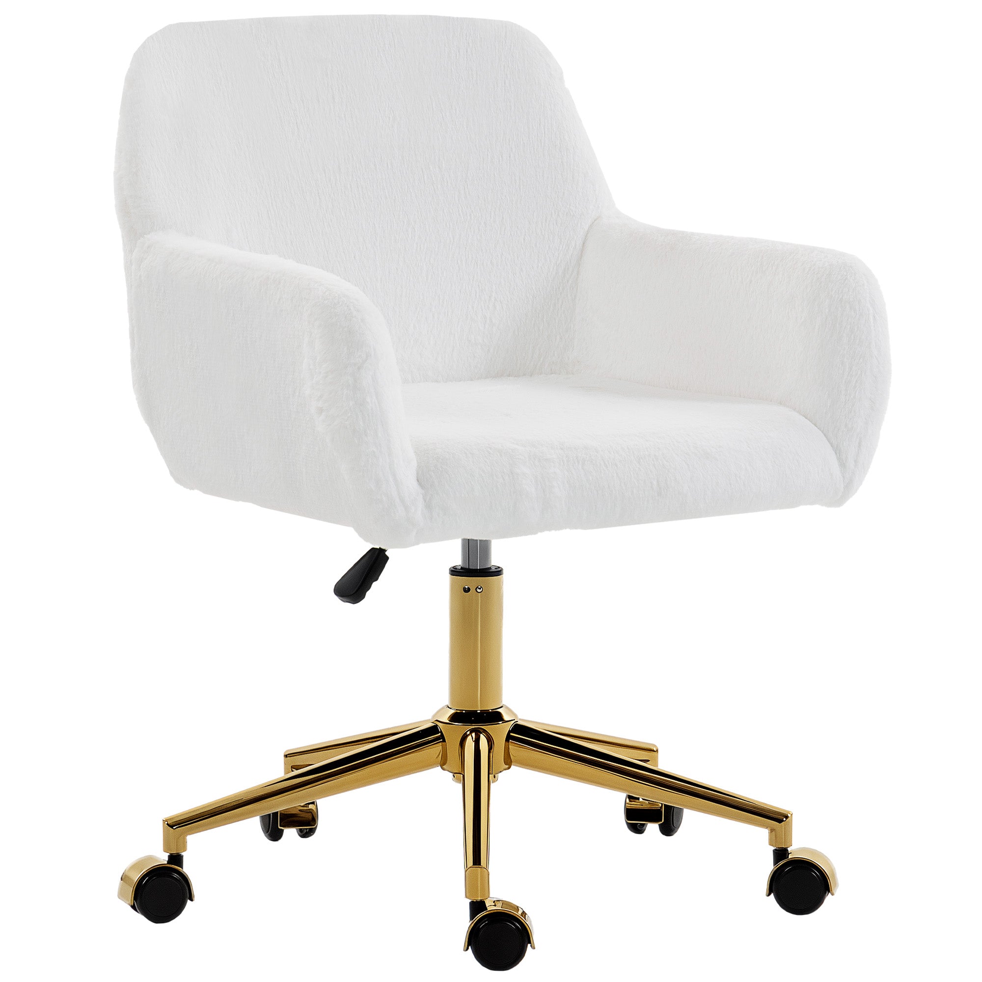 Elegant Faux Rabbit Fur Swivel Office Chair with Adjustable Height, Cream White