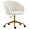 Teddy Fleece Upholstered Vanity Desk Chair with Adjustable Height, Rolling Wheels, Cream White
