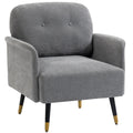 Button Tufted Accent Chair with Upholstered Arms, Thick Cushion, Metal Legs, Grey