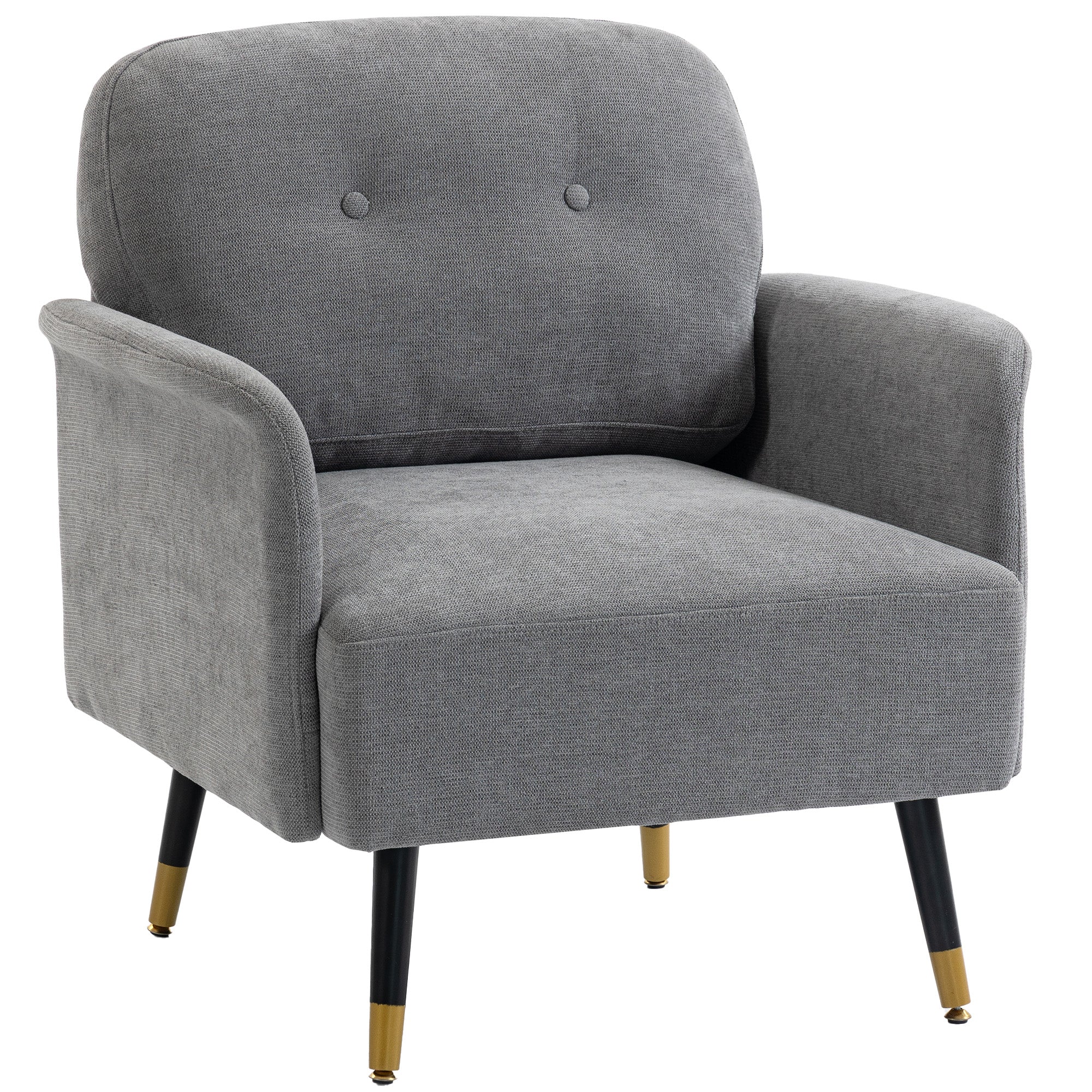 Button Tufted Accent Chair with Upholstered Arms, Thick Cushion, Metal Legs, Grey