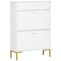 Narrow Shoe Storage Cabinet with 2 Flip Drawers for 12 Pairs of Shoes, Cream White
