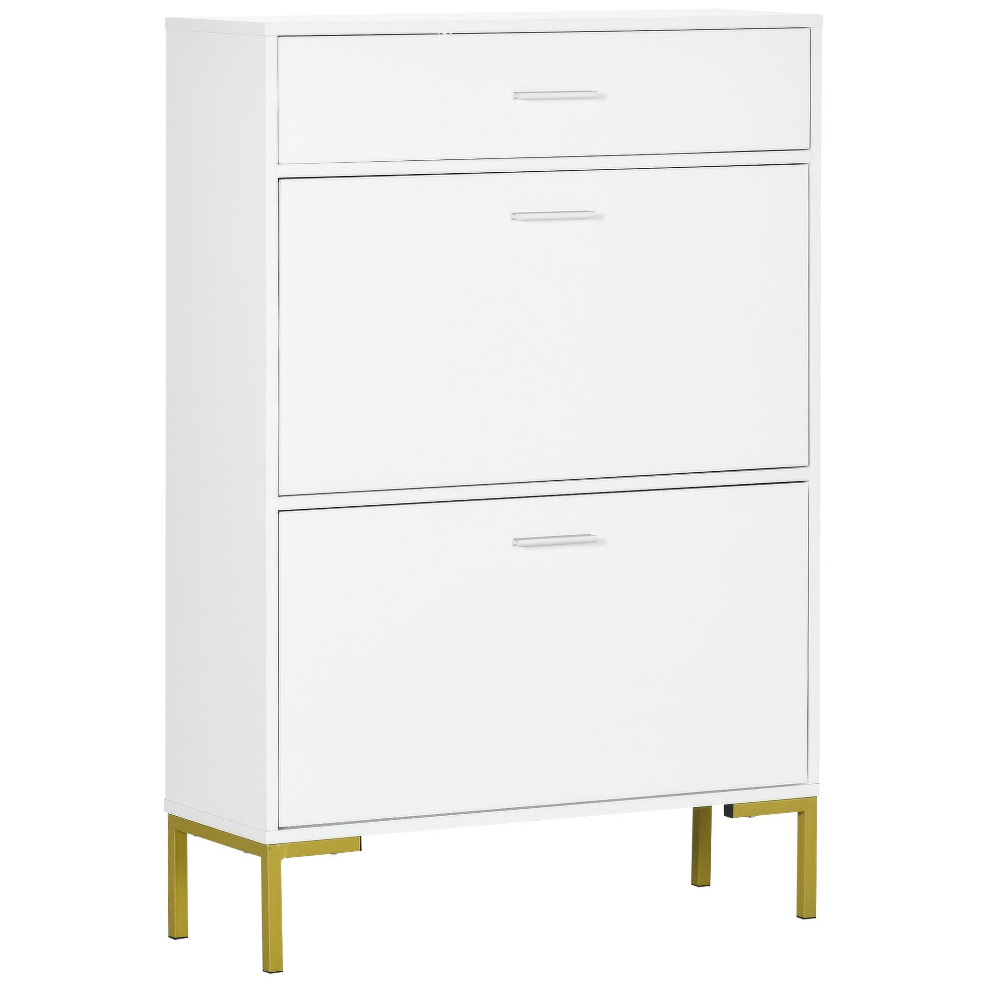 Narrow Shoe Storage Cabinet with 2 Flip Drawers for 12 Pairs of Shoes, Cream White