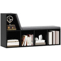 5 Cube Storage Bookshelf with Cushioned Reading Nook for Home Office, Kid Room, Distressed Black