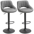 Set of 2 Adjustable Faux Leather Swivel Bar Stools with Round Metal Base, Grey