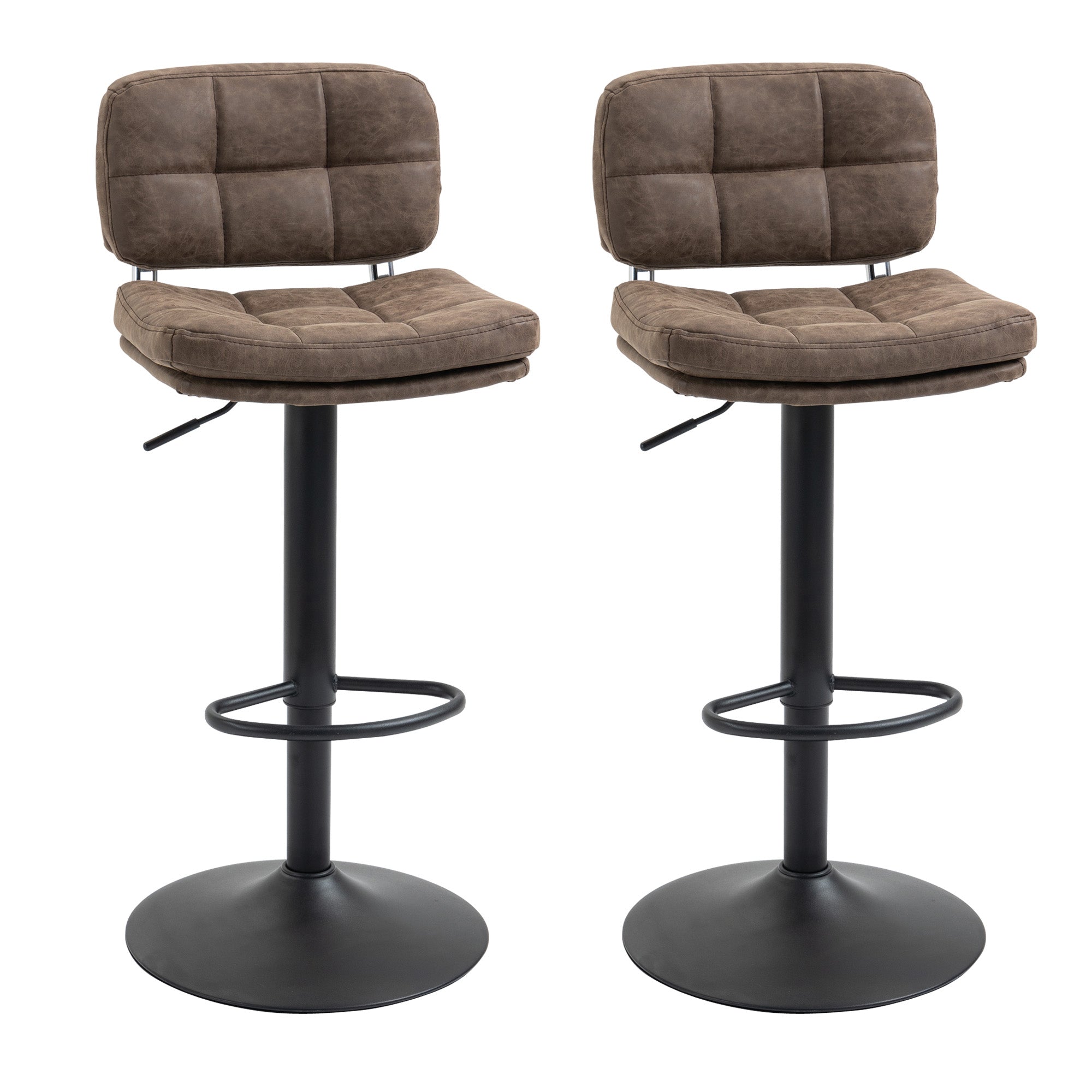 PU Leather Bar Stools Set of 2, Swivel Counter Height Barstools with Adjustable Height, Brown and Black