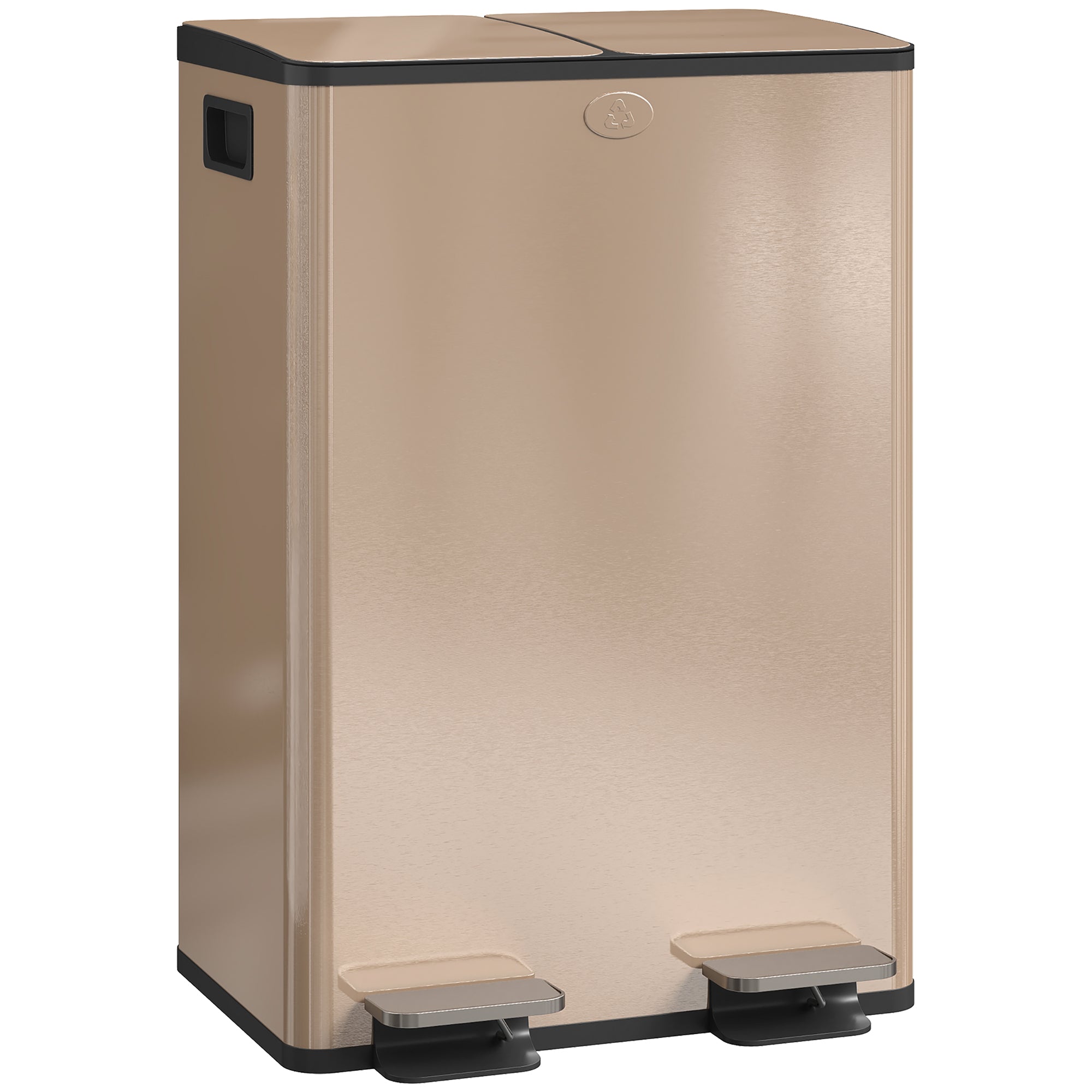 Dual Kitchen Bin, 2 x 28L Stainless Steel Double Rubbish Bin with Soft Close Lid, Gold Tone
