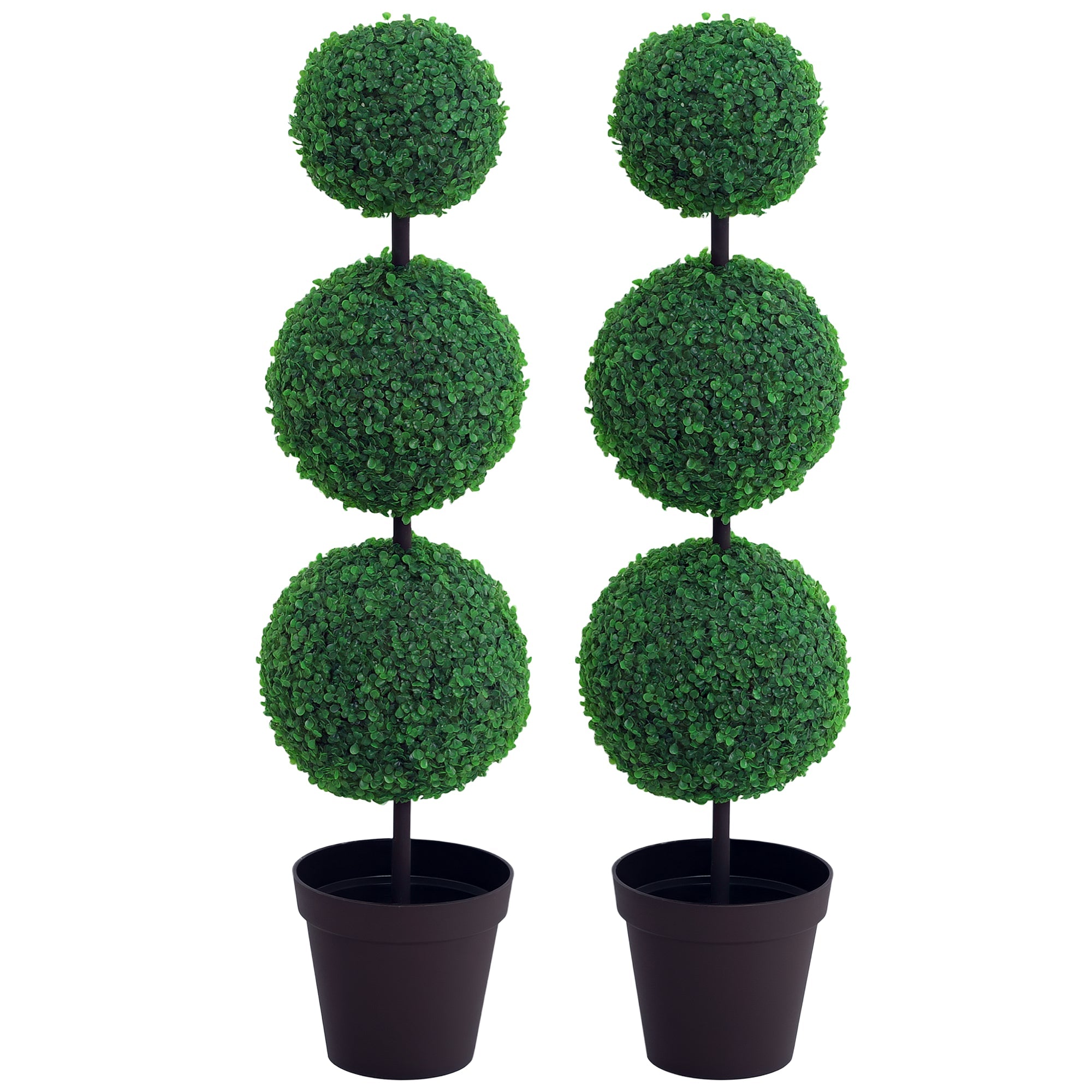Artificial Boxwood Topiary Tree Set of 2, 44.1" Faux Boxwood Ball Tree in Pot, Green