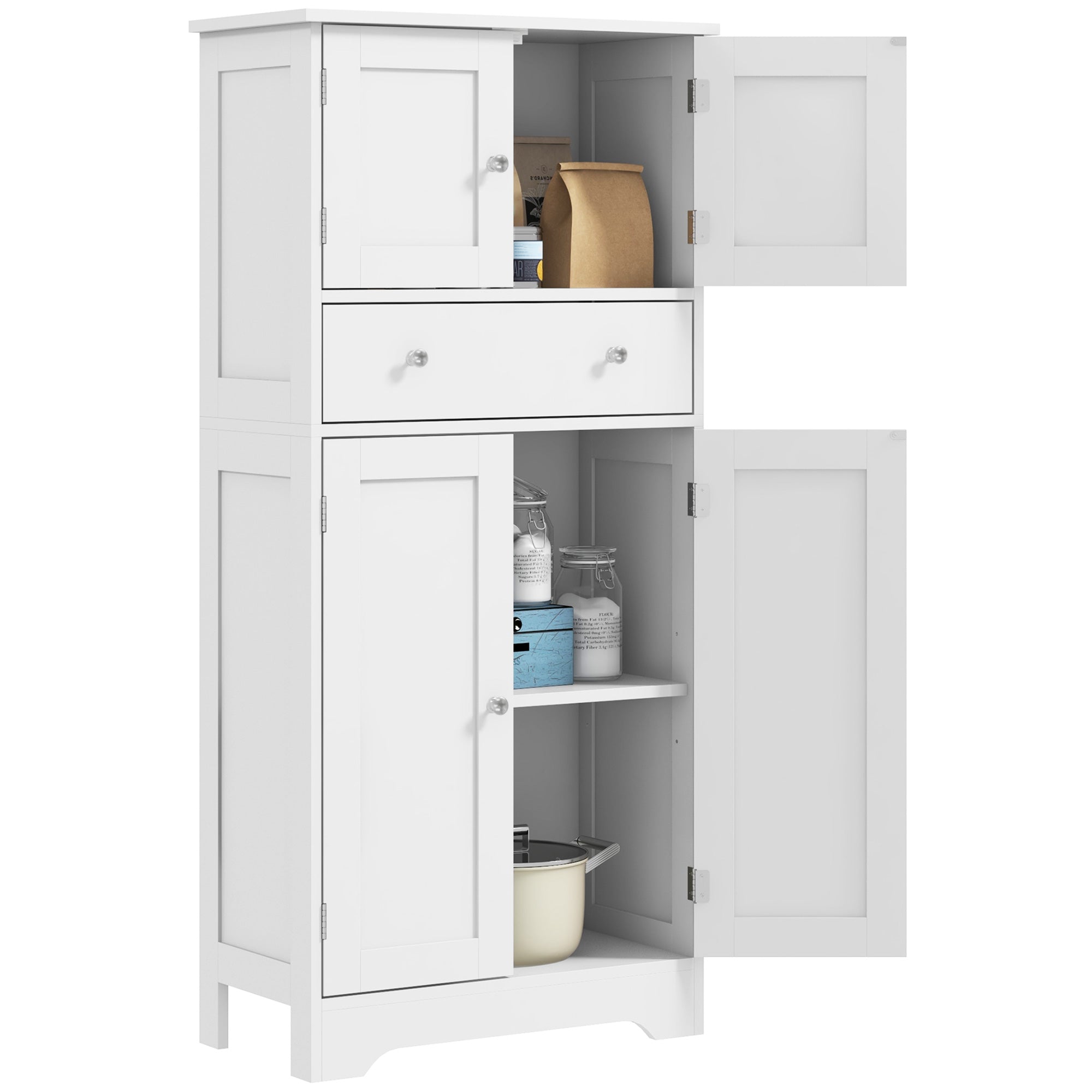 Modern Freestanding Kitchen Storage Cabinet with Drawer and Adjustable Shelf, White