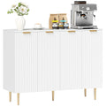 Modern Fluted Sideboard Cabinet with 4 Doors & Metal Legs, White