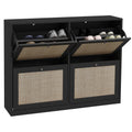 Rattan Shoe Cabinet w/ 4 Flip Drawers & Adjustable Shelves for 20 Pairs of Shoes, Black