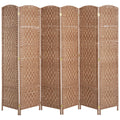 6 Panels Folding Room Divider, 6' Tall Portable Privacy Screen w/ Handwoven Deisgn, Natural