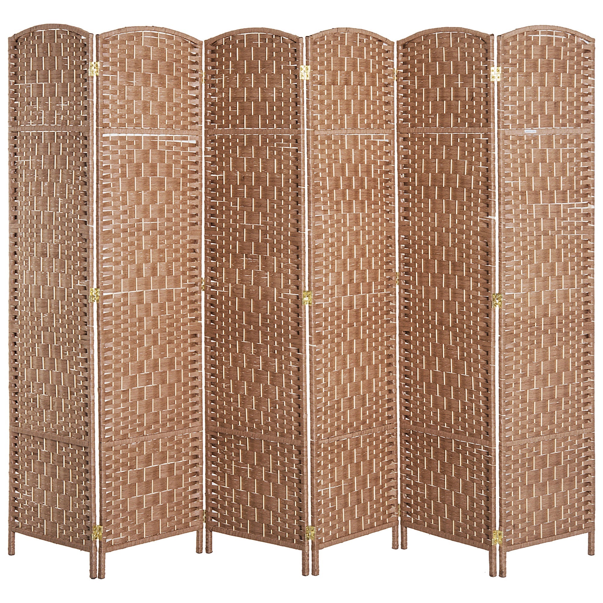 6 Panels Folding Room Divider, 6' Tall Portable Privacy Screen w/ Handwoven Deisgn, Natural