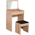 Dressing Table with Storage Unit & Padded Seat, Makeup Table with Flip Up Mirror, Wood