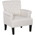 Tufted Accent Armchair with Wood Legs & Thick Padding, Cream White