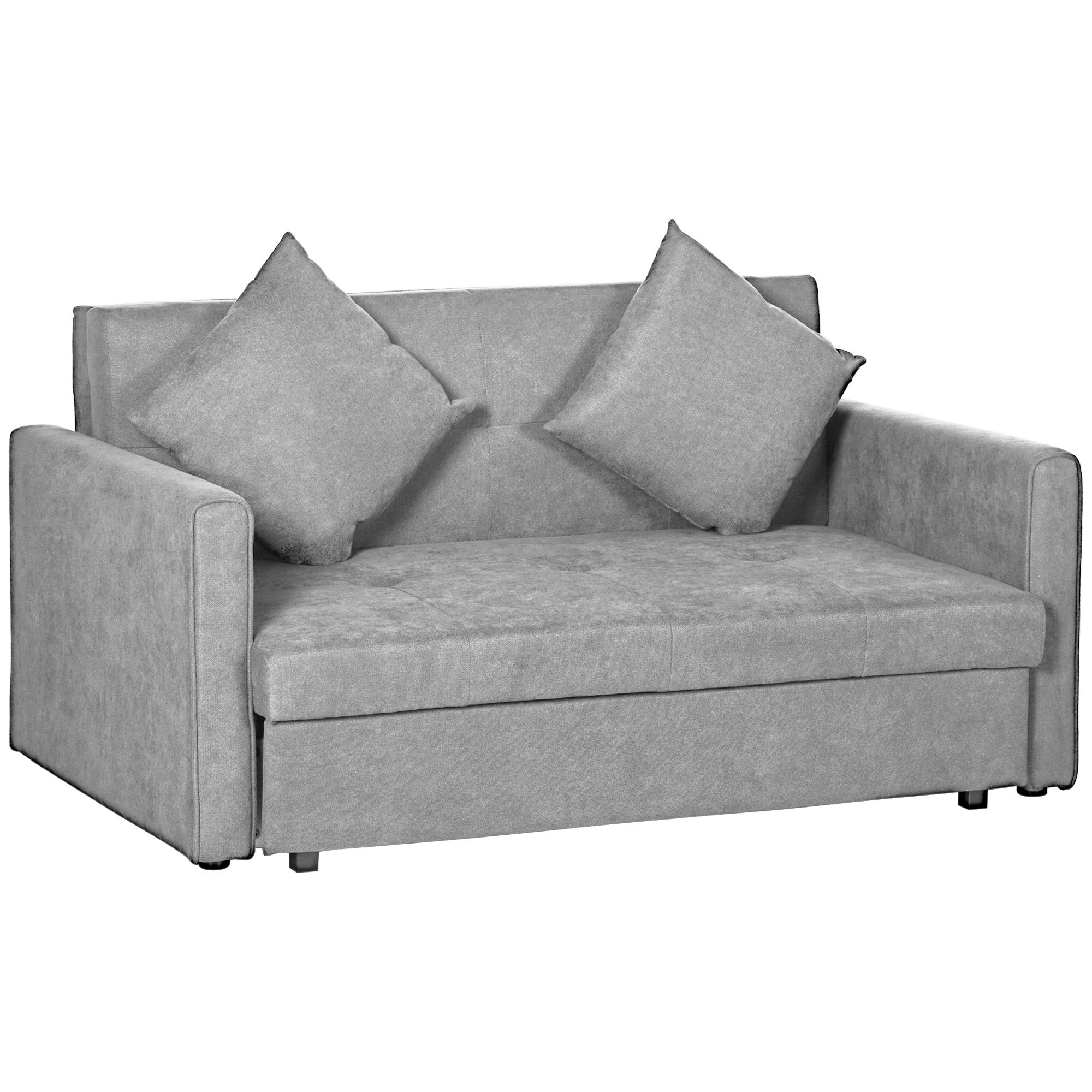Convertible Sofa Bed, Modern Loveseat Sofa Couch w/ 2 Cushions, Hidden Storage, Light Grey